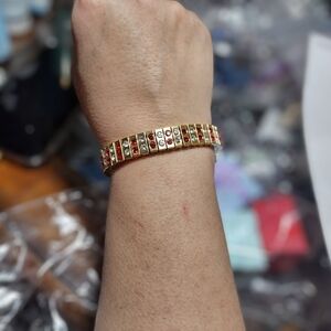 Pierre Lorren Elegant 24K Gold Over Steel With 2 Ct. Swarovski Red Crystals